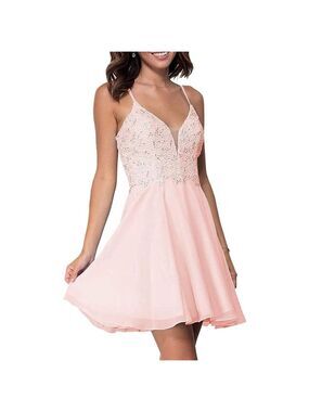 Alyce Paris Blush Pink Lace Chiffon Mini Dress Size 8